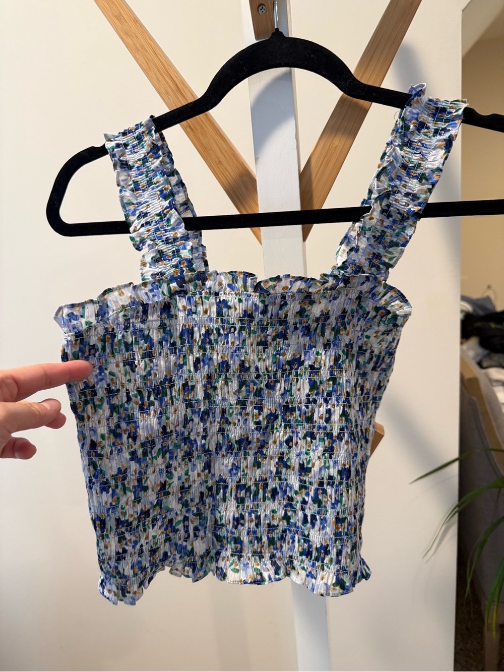 Veronica Beard White Smocked Floral-Print Tank with Blue and Green Accents - Picture 2 of 3